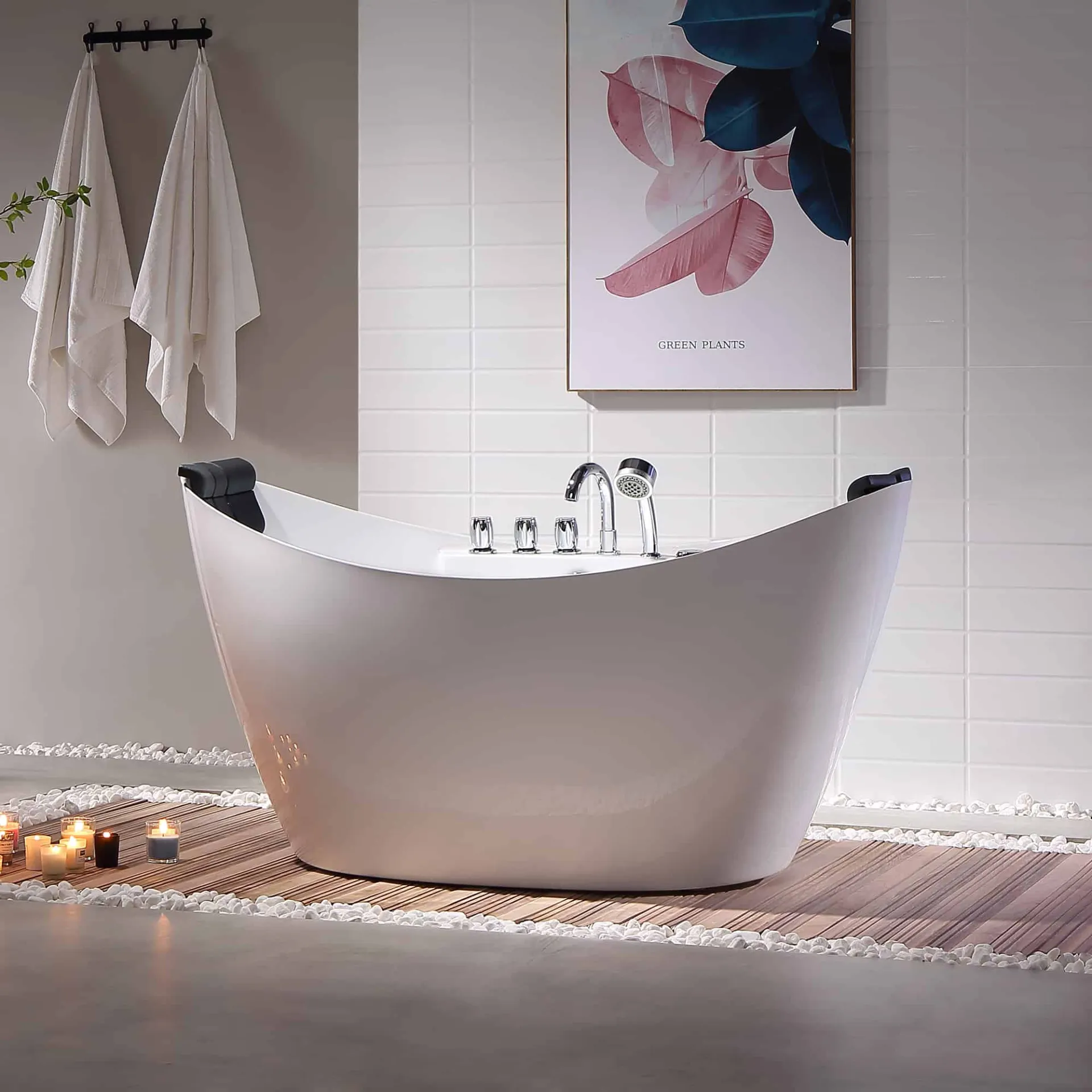 Freestanding Whirlpool Bathtub with Center Drain