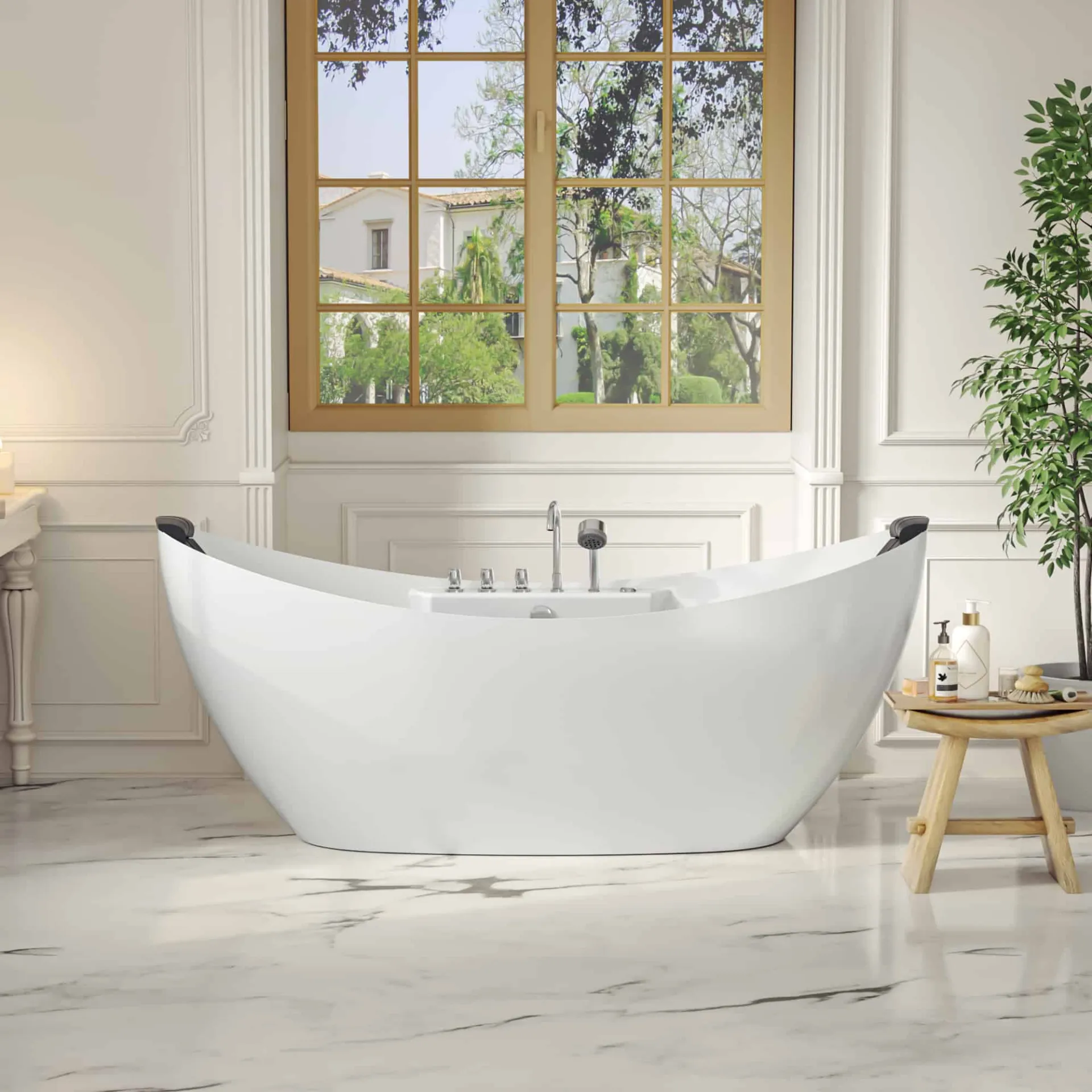 Freestanding Whirlpool Bathtub with Center Drain