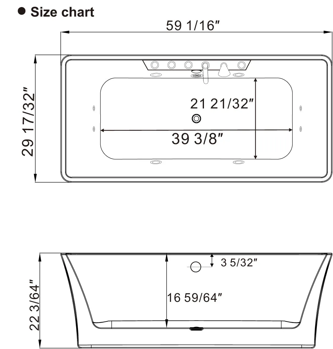 Freestanding Whirlpool Rectangle Tub with Center Drain