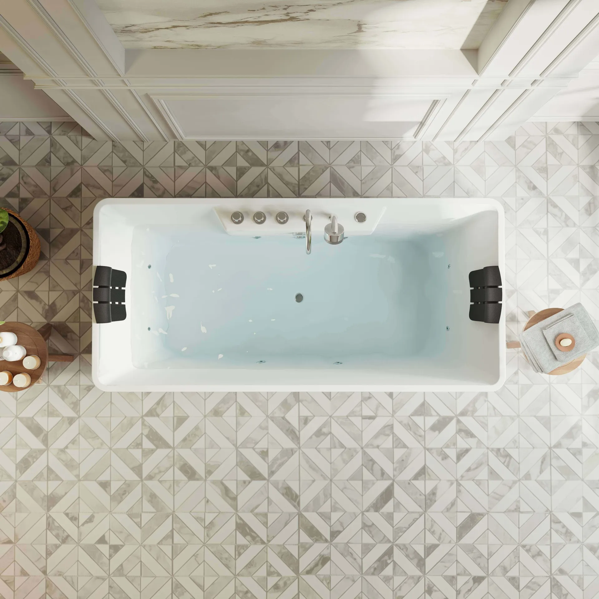 Freestanding Whirlpool Rectangle Tub with Center Drain