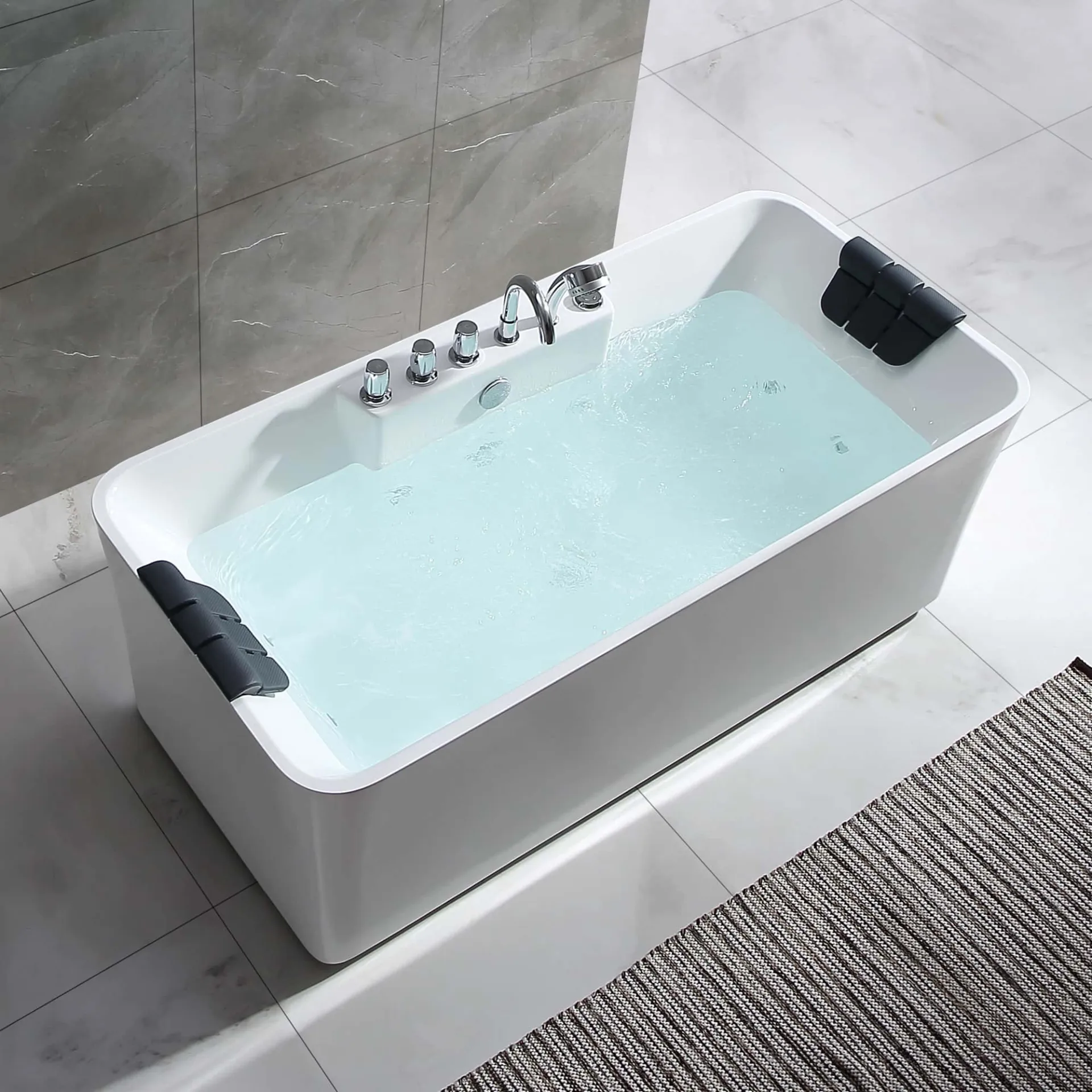 Freestanding Whirlpool Rectangle Tub with Center Drain
