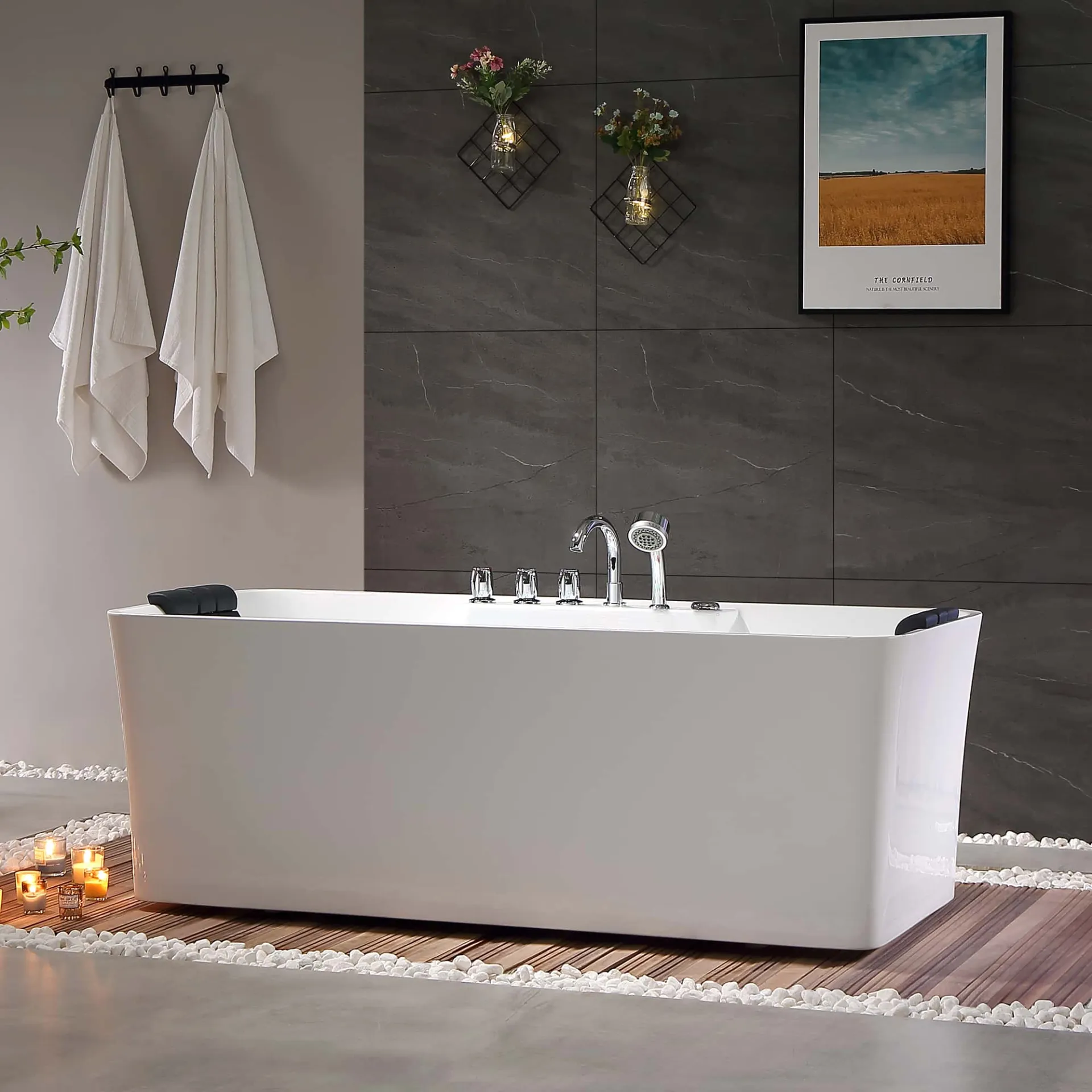 Freestanding Whirlpool Rectangle Tub with Center Drain