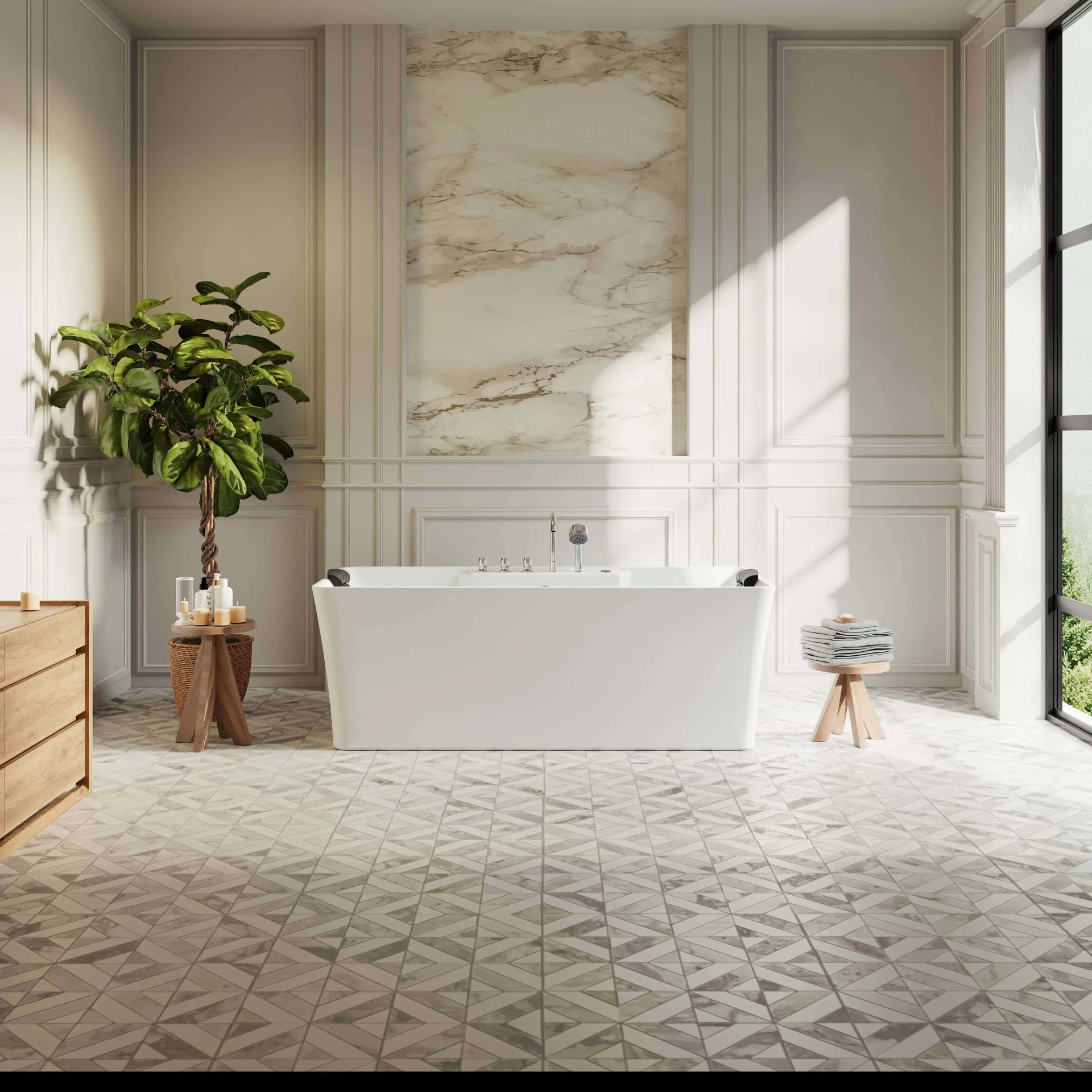Freestanding Whirlpool Rectangle Tub with Center Drain