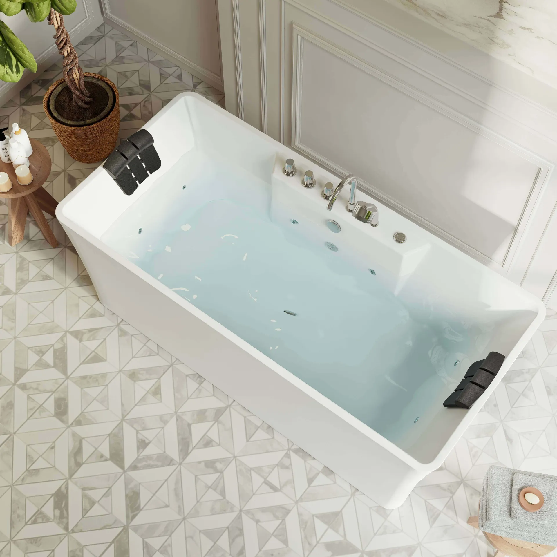 Freestanding Whirlpool Rectangle Tub with Center Drain