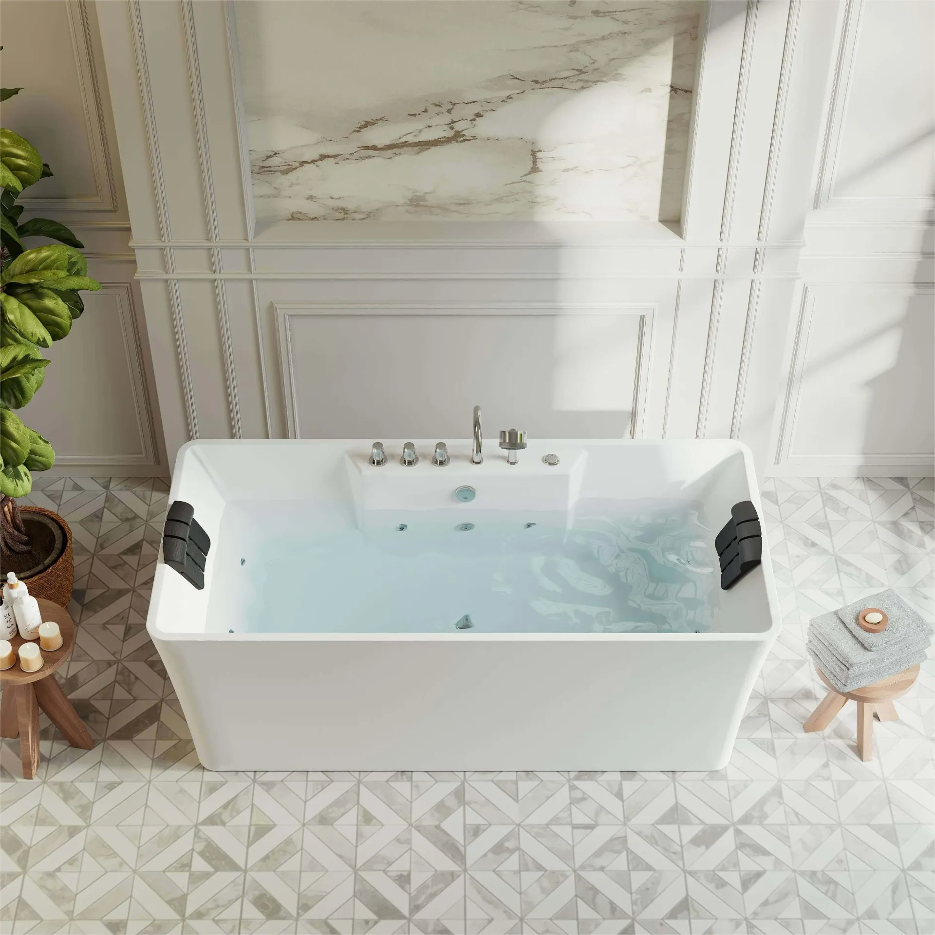 Freestanding Whirlpool Rectangle Tub with Center Drain