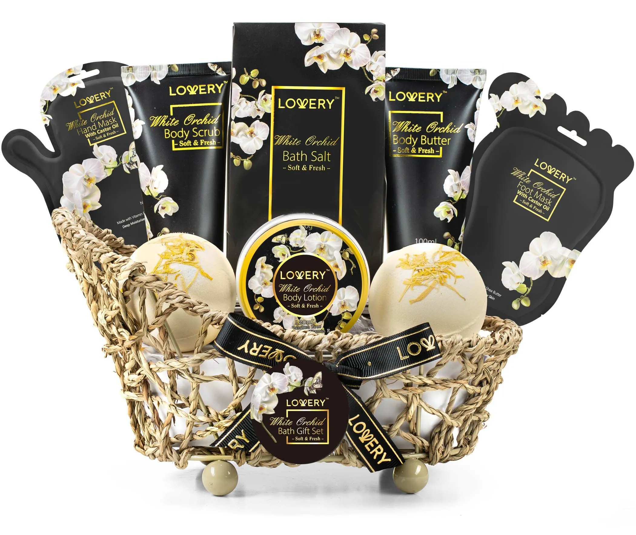 White Orchid Spa Bath Gift Set with Hand and Foot Masks
